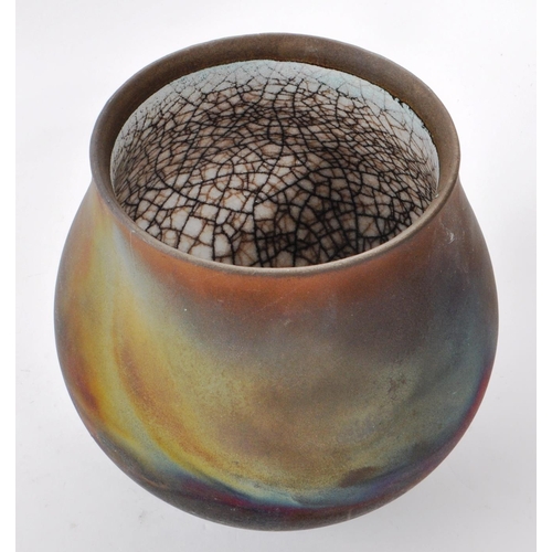 180 - Tim Andrews (B. 1960) - A vintage late 20th-century ceramic raku vase, with smoky yellow, blue, and ... 