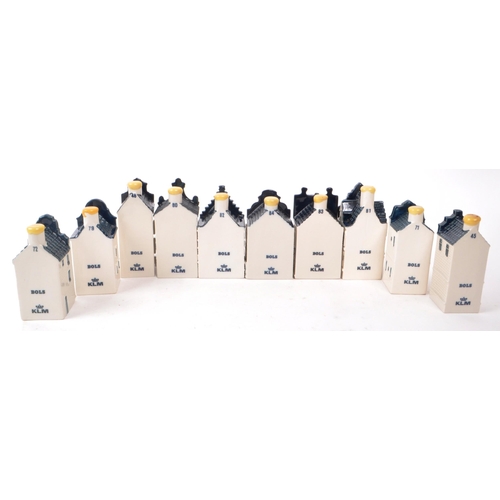 181 - KLM - BOLS - A collection of ten late 20th-century Blue Delft miniature liquor houses, sealed with w... 