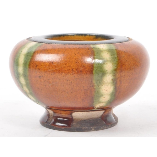 19 - A vintage 20th century Chinese ceramic water pot / vase, featuring a brown and green glaze in a stri... 