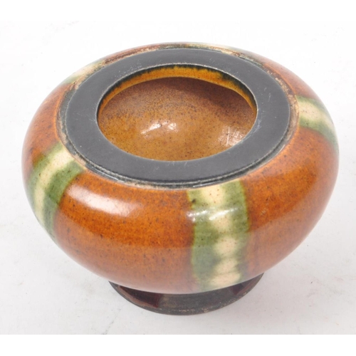 19 - A vintage 20th century Chinese ceramic water pot / vase, featuring a brown and green glaze in a stri... 