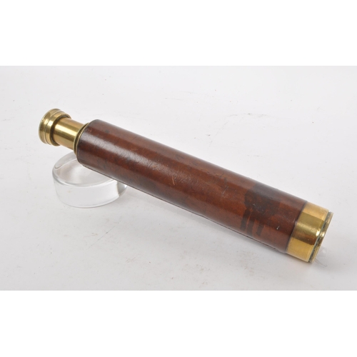 201 - A vintage 20th century brass 3-draw telescope, with leather covering to the handle. Measuring approx... 