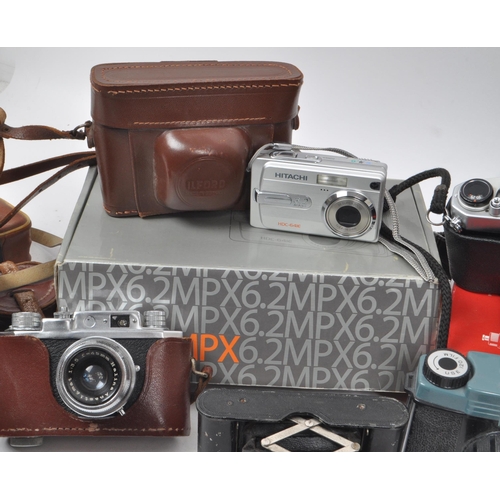 205 - A large collection of vintage cameras, including binoculars and video camera. Featuring makers such ... 