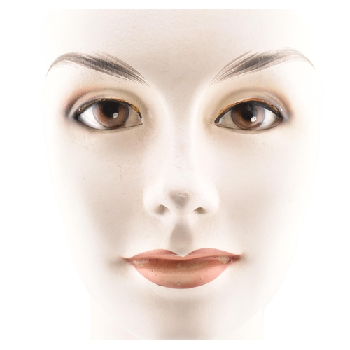 213A - An Art Deco shop display mannequin female head bust. Plaster construction with Deco style smokey eye... 