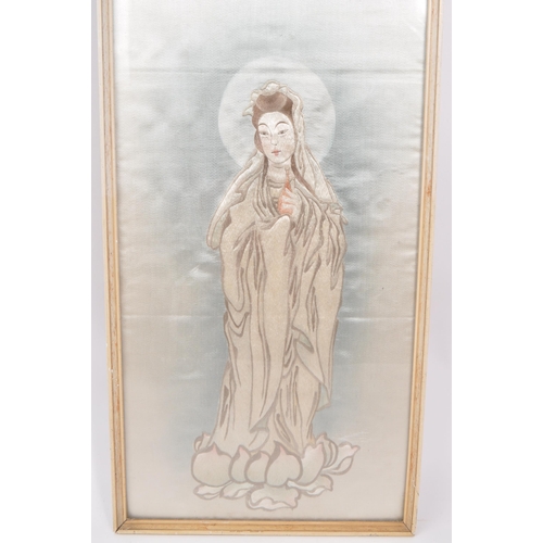 223 - A vintage early 20th century Chinese silk picture, with grey, silver and blue silk colours featuring... 