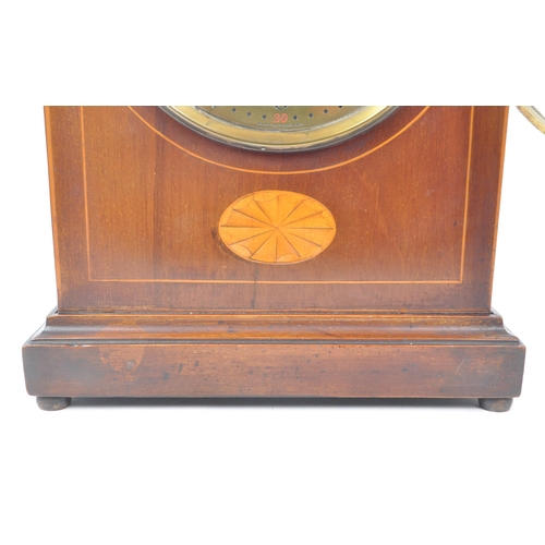 247 - New Haven - A vintage Edwardian British inlaid mahogany mantel clock, featuring a brass clock face w... 