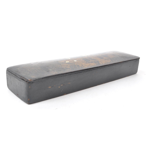 262 - A vintage 20th century Chinese lacquered wooden pen box, featuring gilt decoration to the hinged lid... 