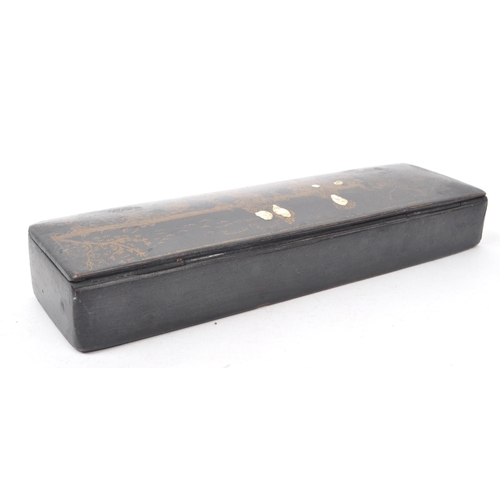 262 - A vintage 20th century Chinese lacquered wooden pen box, featuring gilt decoration to the hinged lid... 