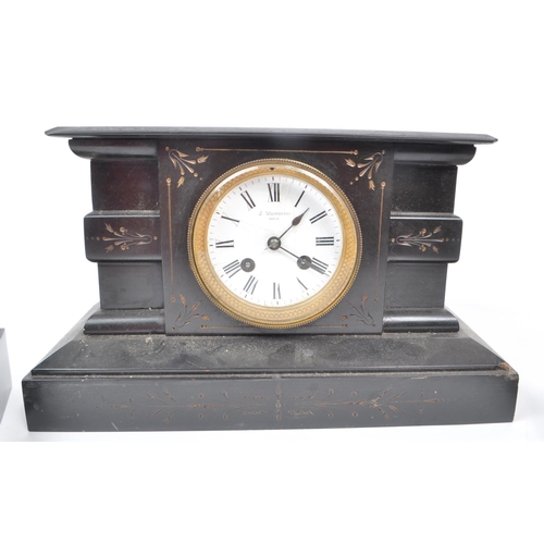 266 - Three Victorian 19th century slate and marble mantel clocks. Comprising of, a French J. Whitehead sl... 