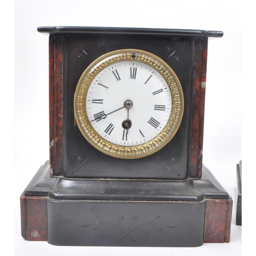 266 - Three Victorian 19th century slate and marble mantel clocks. Comprising of, a French J. Whitehead sl... 