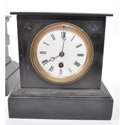 266 - Three Victorian 19th century slate and marble mantel clocks. Comprising of, a French J. Whitehead sl... 