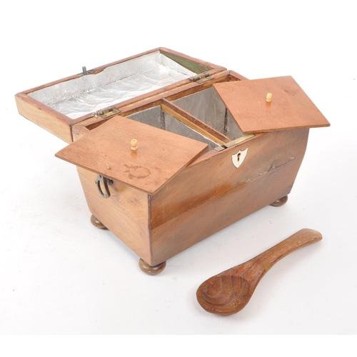 273 - A late 19th century walnut tea caddy. Featuring two tea compartments with two lids and two small bon... 