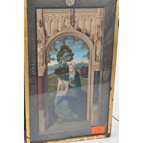 274 - A vintage 20th century triptych colour print with doors, depicting the 'Triptych of the Adoration of... 