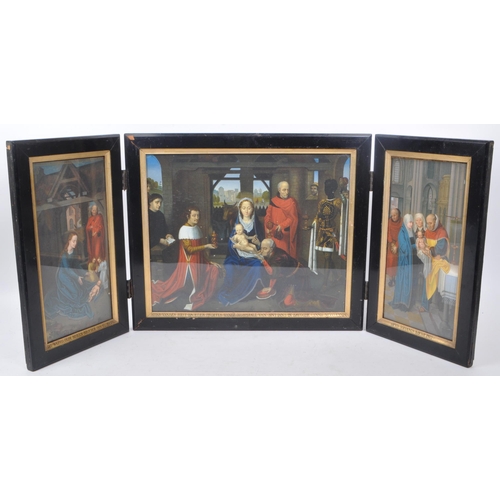 274 - A vintage 20th century triptych colour print with doors, depicting the 'Triptych of the Adoration of... 