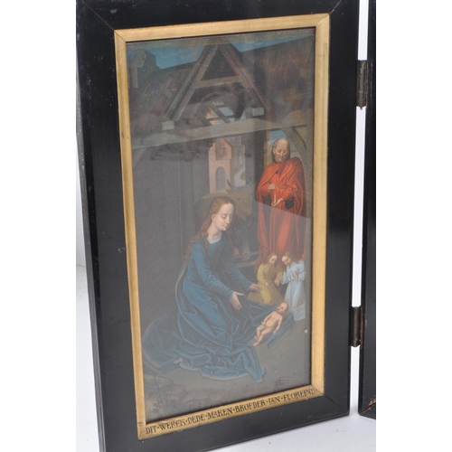 274 - A vintage 20th century triptych colour print with doors, depicting the 'Triptych of the Adoration of... 