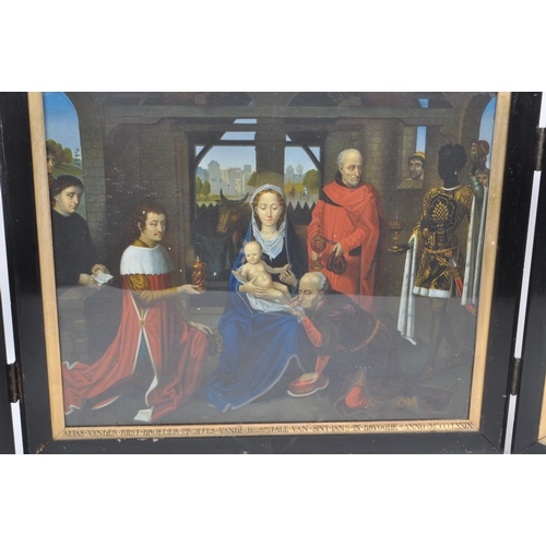 274 - A vintage 20th century triptych colour print with doors, depicting the 'Triptych of the Adoration of... 