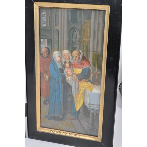 274 - A vintage 20th century triptych colour print with doors, depicting the 'Triptych of the Adoration of... 