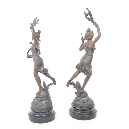 287 - A pair of French fabrication Francaise spelter figures. After Auguste Moreau La Forfune. Depicting f... 