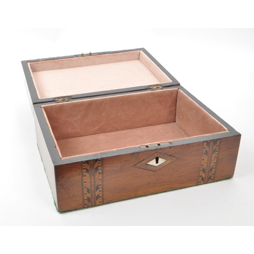 293 - A collection of three late 19th century Victorian Tunbridge jewellery boxes. Two examples with mothe... 