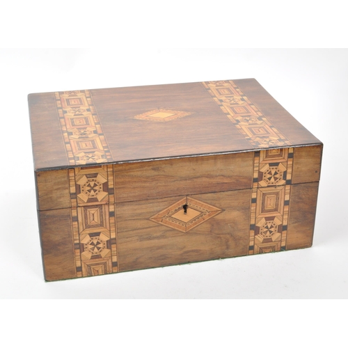 293 - A collection of three late 19th century Victorian Tunbridge jewellery boxes. Two examples with mothe... 