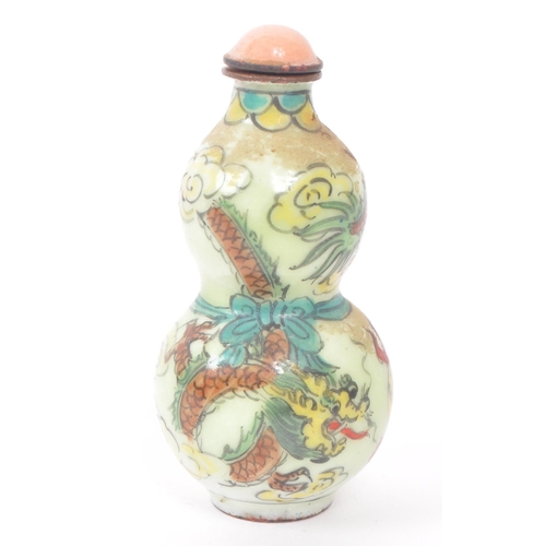 300 - An enamelled double gourd scent bottle with a dragon pattern.
6cm height approx.