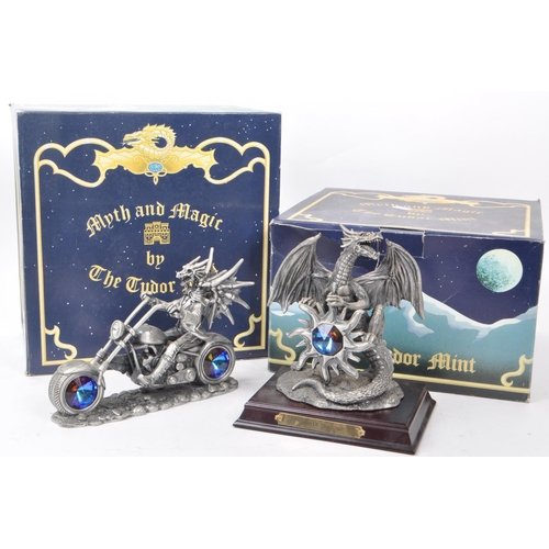 308 - Myth & Magic by The Tudor Mint - Two early 21st century cast pewter statue dragon figurines. Inc... 