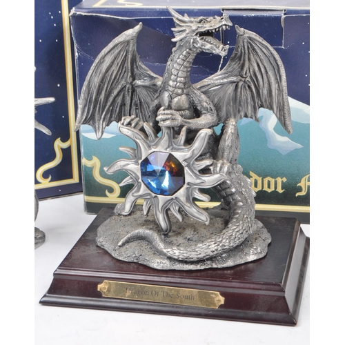 308 - Myth & Magic by The Tudor Mint - Two early 21st century cast pewter statue dragon figurines. Inc... 