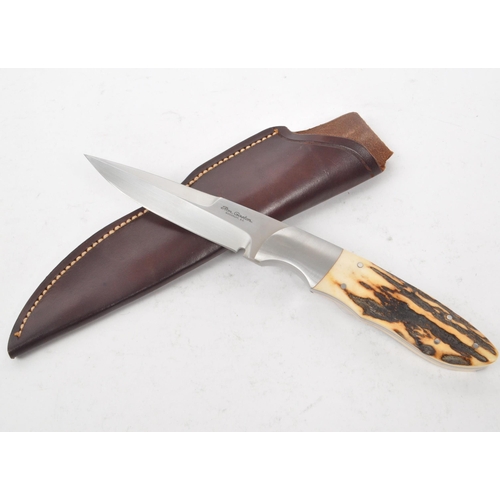 322 - Ron Gaston - A late 20th century Ron Gaston Fighter handmade full tang knife. The knife having antle... 