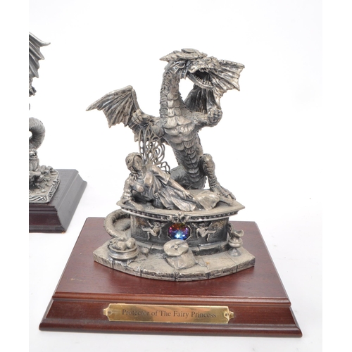 324 - Myth & Magic by The Tudor Mint - Four early 21st century cast pewter statue dragon and mythical ... 