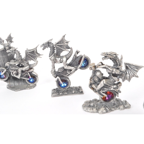 327 - Myth & Magic by The Tudor Mint - Eight early 21st century cast pewter statue dragon figurines. I... 