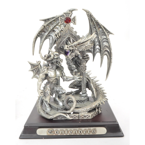 339 - Myth & Magic by The Tudor Mint - Three early 21st-century cast pewter statue dragon figurines. I... 