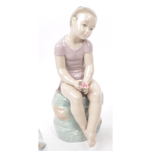 37 - Nao - Lladro - Six late 20th century Spanish lady figurines, comprising of a girl in pink sat on a r... 