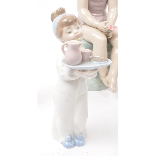 37 - Nao - Lladro - Six late 20th century Spanish lady figurines, comprising of a girl in pink sat on a r... 