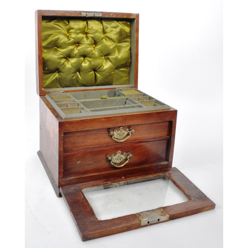 372 - A vintage 1915 mahogany carved jewellery box, inlaid with a brass handle and plaque that reads 'Pres... 