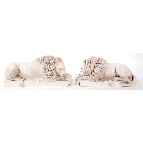 377 - A pair of vintage 20th-century reproduction Canova Lion sculptures. Originals sculptured by Antonio ... 