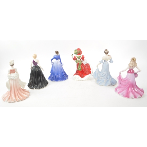 38 - Coalport - A collection of six late 20th century porcelain and china lady figurines, comprising of f... 