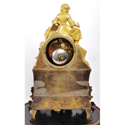 382 - A B Savory & Sons - A 19th-century vintage ormolu mantel clock, with a glass dome and key, raise... 