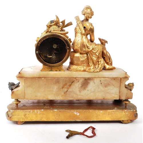 385 - JAPY FILS - An antique 19th-century mantel clock, with a stone main body, ormolu decoration, and a g... 