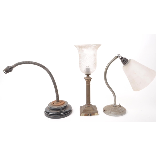 393 - Three vintage early 20th-century table lamps, including a lamp with an adjustable arm with a ceramic... 