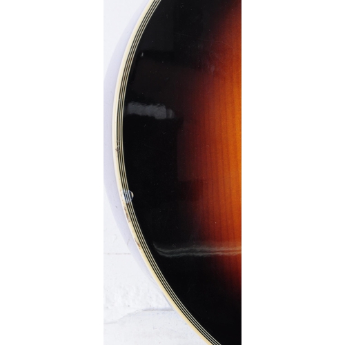 437 - Late 20th century Epiphone acousitc guitar with sunburst design and mother of pearl inlay on the hea... 