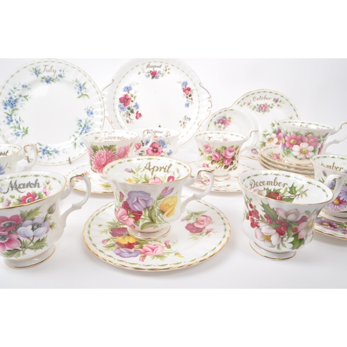 44 - Royal Albert - A collection of vintage 1950s bone china 'Flower of The Month Series' tea service pie... 