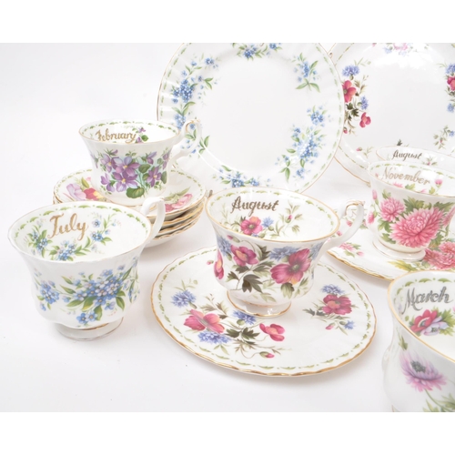 44 - Royal Albert - A collection of vintage 1950s bone china 'Flower of The Month Series' tea service pie... 