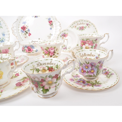 44 - Royal Albert - A collection of vintage 1950s bone china 'Flower of The Month Series' tea service pie... 