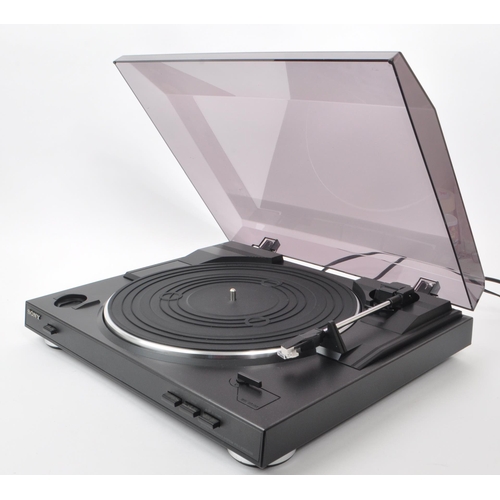 447 - SONY - A 21st century stereo turntable system, model PS-LX300USB. Raised on four plastic feet, with ... 