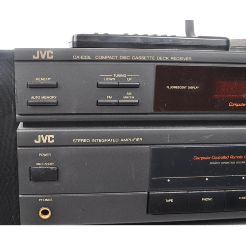 448 - JVC - A vintage late 20th century stacking stereo system and two speakers. Featuring hi-fio audio vi... 