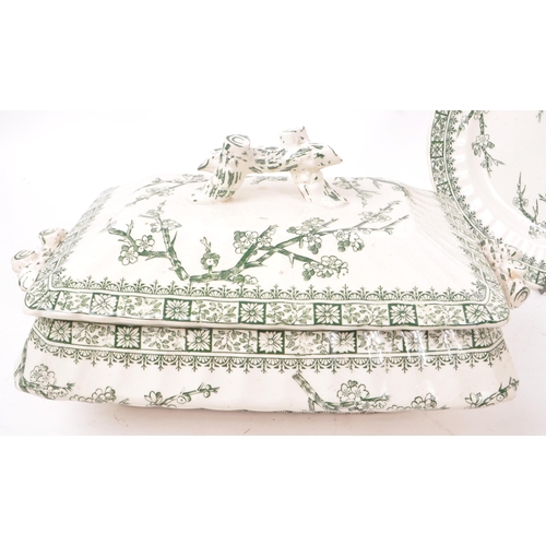 48 - Keeling & Co - Thorn - A victorian green and white dinner service, with 'Cherry Blossom' pattern... 