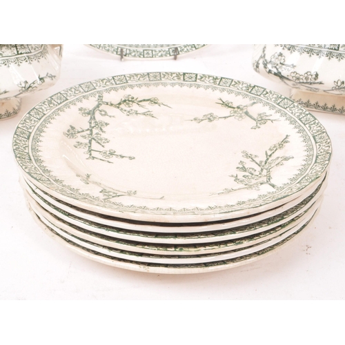 48 - Keeling & Co - Thorn - A victorian green and white dinner service, with 'Cherry Blossom' pattern... 