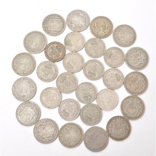 497 - A collection of early 20th century British .500 silver circulated currency coins. The collection to ... 