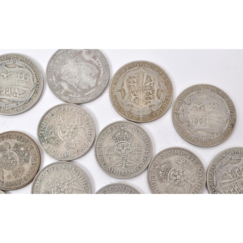 497 - A collection of early 20th century British .500 silver circulated currency coins. The collection to ... 