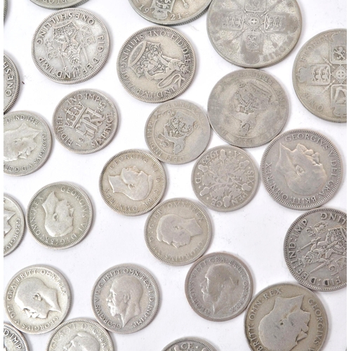 499 - A collection of early 20th century British .500 silver circulated currency coins. The collection to ... 