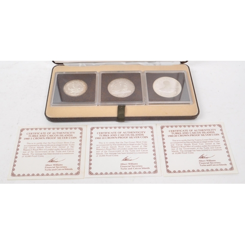 500 - Royal Mint - A 1980 Turks and Caicos Islands Silver Proof coin set. The set to include a 1980 5 Crow... 